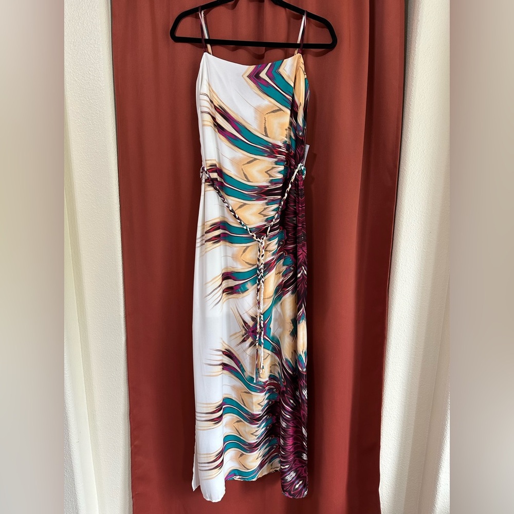 NWT Bisou Bisou Printed Sheer Overlay Maxi Dress Womens Size 8